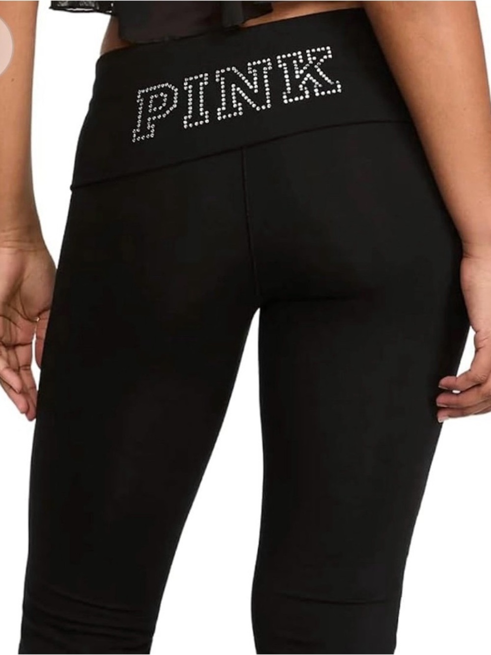 New XL Black VS PINK Capris Leggings Yoga Pants Diamante Rhinestones